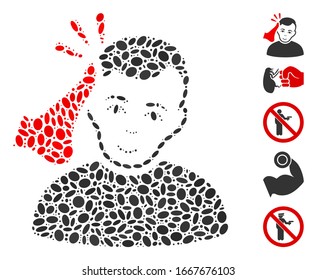 Dotted Mosaic based on kickboxer. Mosaic vector kickboxer is created with scattered oval dots. Bonus icons are added.