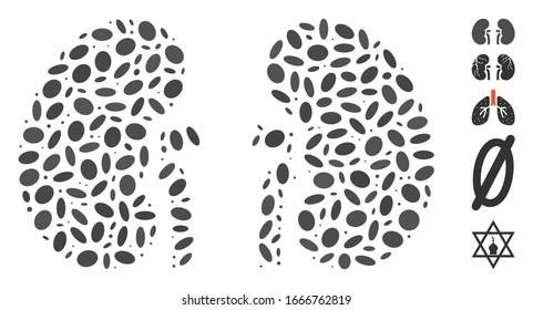 Dotted Mosaic based on kidneys. Mosaic vector kidneys is created with random elliptic items. Bonus icons are added.