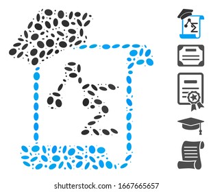 Mosaico distorsionado basado en el manuscrito del conocimiento. El manuscrito de conocimiento vectorial mosaico está diseñado con puntos de elipse aleatorios. Se agregan iconos de bonificación.