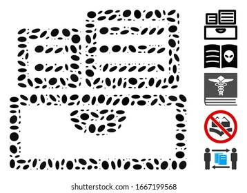 Dotted Mosaic based on library catalog. Mosaic vector library catalog is created with random oval spots. Bonus icons are added.