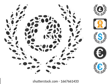 Dotted Mosaic based on Litecoin coin laurel wreath. Mosaic vector Litecoin coin laurel wreath is designed with random ellipse spots. Bonus icons are added.