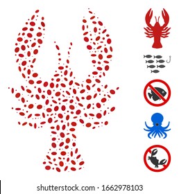 Dotted Mosaic based on lobster. Mosaic vector lobster is composed with random elliptic spots.