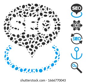 Dotted Mosaic based on local seo. Mosaic vector local seo is created with randomized elliptic elements. Bonus icons are added.