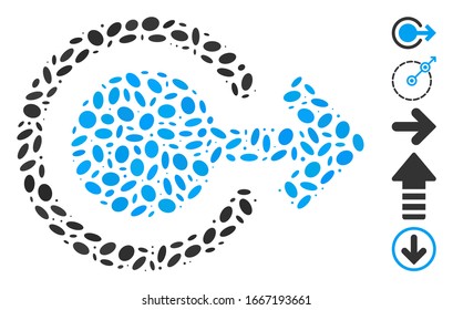 Dotted Mosaic based on logout. Mosaic vector logout is composed with random ellipse spots. Bonus icons are added.