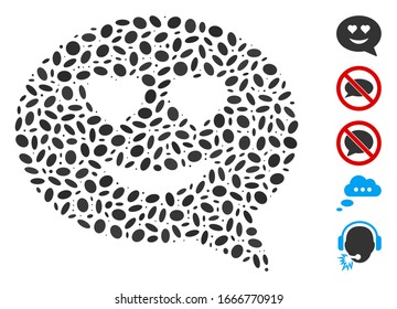 Dotted Mosaic basierend auf Liebe Smiley Nachricht. Mosaik Vektorillustration Liebe Smiley-Nachricht entsteht mit vereinzelten Ellipse-Elemente. Bonussymbole werden hinzugefügt.