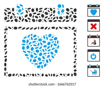 Mosaico trazado basado en la página del calendario adorable. La página de calendario encantadora del vector mosaico se forma con puntos elípticos aleatorios. Se agregan iconos de bonificación.