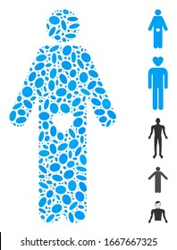 Dotted Mosaic based on lover guy. Mosaic vector lover guy is created with random elliptic spots. Bonus icons are added.