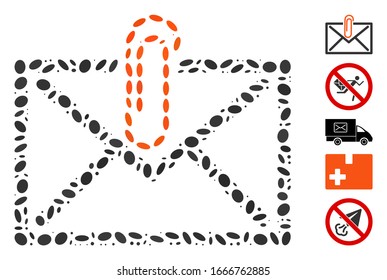 Dotted Mosaic based on mail attachement. Mosaic vector mail attachement is created with randomized elliptic items. Bonus icons are added.