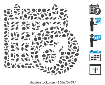 Dotted Mosaic based on male symbol calendar. Mosaic vector male symbol calendar is created with randomized ellipse spots. Bonus icons are added.