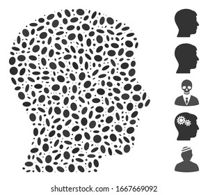 Dotted Mosaic based on man profile. Mosaic vector man profile is created with scattered elliptic items. Bonus icons are added.
