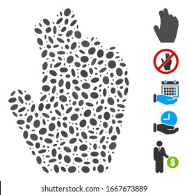 Dotted Mosaic based on manage hand. Mosaic vector manage hand is formed with scattered ellipse spots. Bonus icons are added.