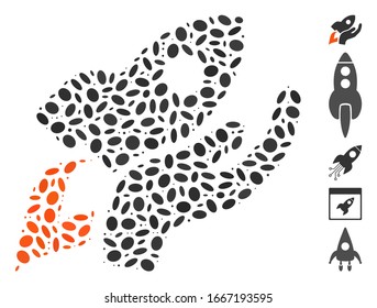 Dotted Mosaic based on manual rocket launch. Mosaic vector manual rocket launch is designed with scattered ellipse dots. Bonus icons are added.