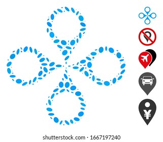 Dotted Mosaic based on map markers. Mosaic vector map markers is created with randomized elliptic spots. Bonus icons are added.