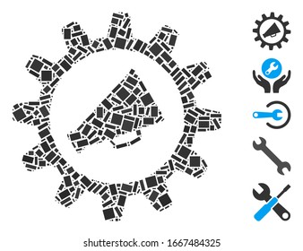 Dotted Mosaic based on marketing automation. Mosaic vector marketing automation is designed with randomized rectangular elements. Bonus icons are added.