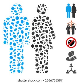 Dotted Mosaic based on married couple. Mosaic vector married couple is designed with random ellipse spots. Bonus icons are added.