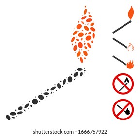 Dotted Mosaic based on match fire. Mosaic vector match fire is composed with scattered ellipse items. Bonus icons are added.