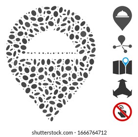 Dotted Mosaic based on meal marker. Mosaic vector meal marker is created with random oval dots. Bonus icons are added.