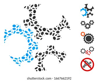 Dotted Mosaic based on mechanics gears. Mosaic vector mechanics gears is composed with random oval spots. Bonus icons are added.