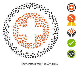 Dotted Mosaic based on medical stamp. Mosaic vector medical stamp is created with random oval items.