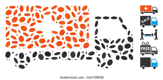 Dotted Mosaic based on medical shipment. Mosaic vector medical shipment is composed with random elliptic elements. Bonus icons are added.