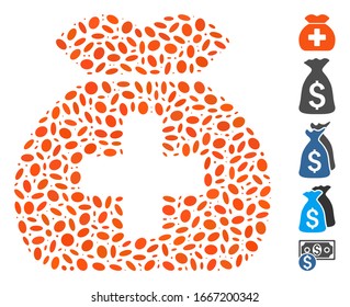 Dotted Mosaic based on medical fund sack. Mosaic vector medical fund sack is designed with random oval spots. Bonus icons are added.