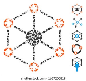 Dotted Mosaic based on medical network. Mosaic vector medical network is created with randomized elliptic elements. Bonus icons are added.