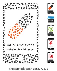 Dotted Mosaic based on medication online information. Mosaic vector medication online information is formed with random ellipse dots.