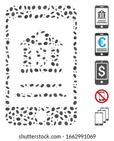 Dotted Mosaic based on mobile banking. Mosaic vector mobile banking is created with scattered ellipse spots.