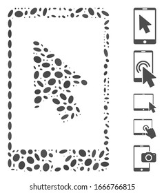 Dotted Mosaic based on mobile arrow pointer. Mosaic vector mobile arrow pointer is designed with random ellipse dots. Bonus icons are added.