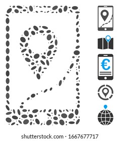 Dotted Mosaic based on mobile map navigation. Mosaic vector mobile map navigation is created with randomized oval elements. Bonus icons are added.