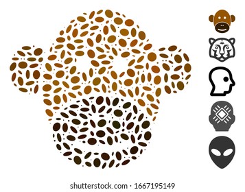 Dotted Mosaic based on monkey face. Mosaic vector monkey face is designed with scattered elliptic dots. Bonus icons are added.