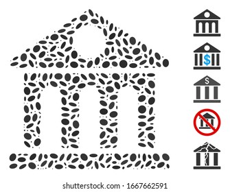 Dotted Mosaic based on museum building. Mosaic vector museum building is formed with randomized elliptic items. Bonus icons are added.