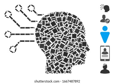 Dotted Mosaic based on neural interface. Mosaic vector neural interface is composed with random rectangle dots. Bonus icons are added.