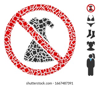 Gedotter Mosaik auf der Grundlage eines weiblichen Kleides. Mosaike Vektorillustration kein weibliches Kleid ist mit zerstreuten rechteckigen Punkten geschaffen. Bonussymbole werden hinzugefügt.