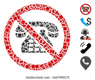 Mosaico con puntos basado en el teléfono. El vector mosaico no el teléfono está formado por elementos rectangulares aleatorios. Se agregan iconos de bonificación.