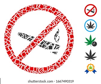 Dotted Mosaic based on no smoking cannabis. Mosaic vector no smoking cannabis is designed with randomized rectangular dots. Bonus icons are added.