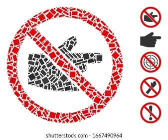 Dotted Mosaic based on no index finger. Mosaic vector no index finger is composed with scattered rectangle elements. Bonus icons are added.