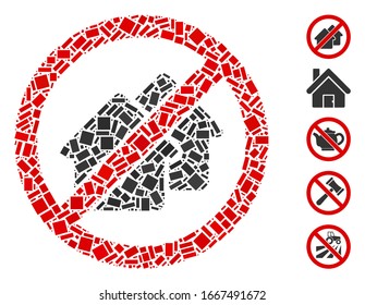 Dotted Mosaic based on no houses. Mosaic vector no houses is composed with random rectangular spots. Bonus icons are added.