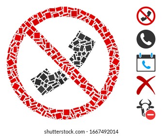 Gedotter Mosaik ohne Telefon. Mosaike Vektorillustration kein Telefon ist mit verstreuten Rechteck gebildet. Bonussymbole werden hinzugefügt.