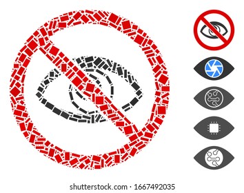 Dotted Mosaic based on no eye. Mosaic vector no eye is designed with scattered rectangular elements. Bonus icons are added.