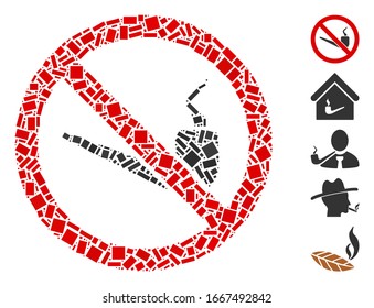 Dotted Mosaic based on no smoking pipe. Mosaic vector no smoking pipe is composed with random rectangular items. Bonus icons are added.