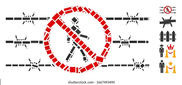 Mosaico distorsionado basado en la valla sin allanamiento. El vector mosaico no se compone de puntos rectangulares dispersos. Se agregan iconos de bonificación.