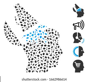 Dotted Mosaic based on open mind megaphone. Mosaic vector open mind megaphone is designed with randomized oval dots.