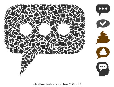 Dotted Mosaic based on opinion cloud. Mosaic vector opinion cloud is composed with scattered rectangular spots. Bonus icons are added.