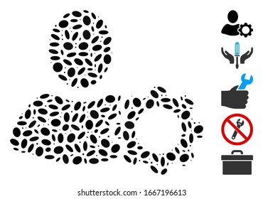 Mosaico distorsionado basado en las opciones. Las opciones de vector mosaico se crean con elementos ovales dispersos. Se agregan iconos de bonificación.