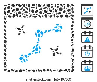 Dotted Mosaic based on path points calendar page. Mosaic vector path points calendar page is created with randomized ellipse dots. Bonus icons are added.