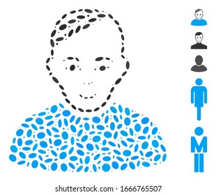 Dotted Mosaic based on patient. Mosaic vector patient is created with scattered ellipse spots. Bonus icons are added.