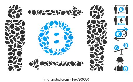 Mosaico distorsionado basado en el intercambio de monedas de Bitcoin. La moneda de Bitcoin, vectorial mosaico, está diseñada con elementos elípticos dispersos. Se agregan iconos de bonificación.