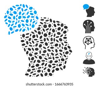 Dotted Mosaic based on person idea. Mosaic vector person idea is formed with randomized elliptic dots. Bonus icons are added.
