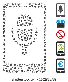 Dotted Mosaic based on phone microphone. Mosaic vector phone microphone is designed with random ellipse items.